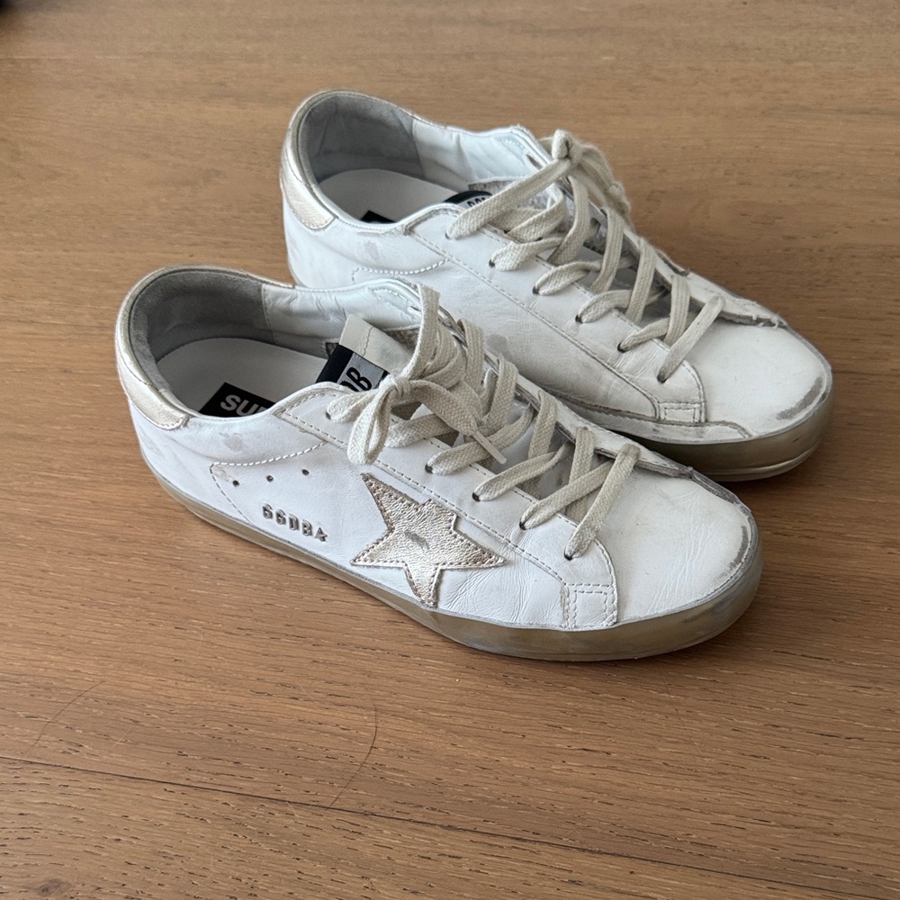 Golden Goose Cream Sneakers with Gold Star Accent